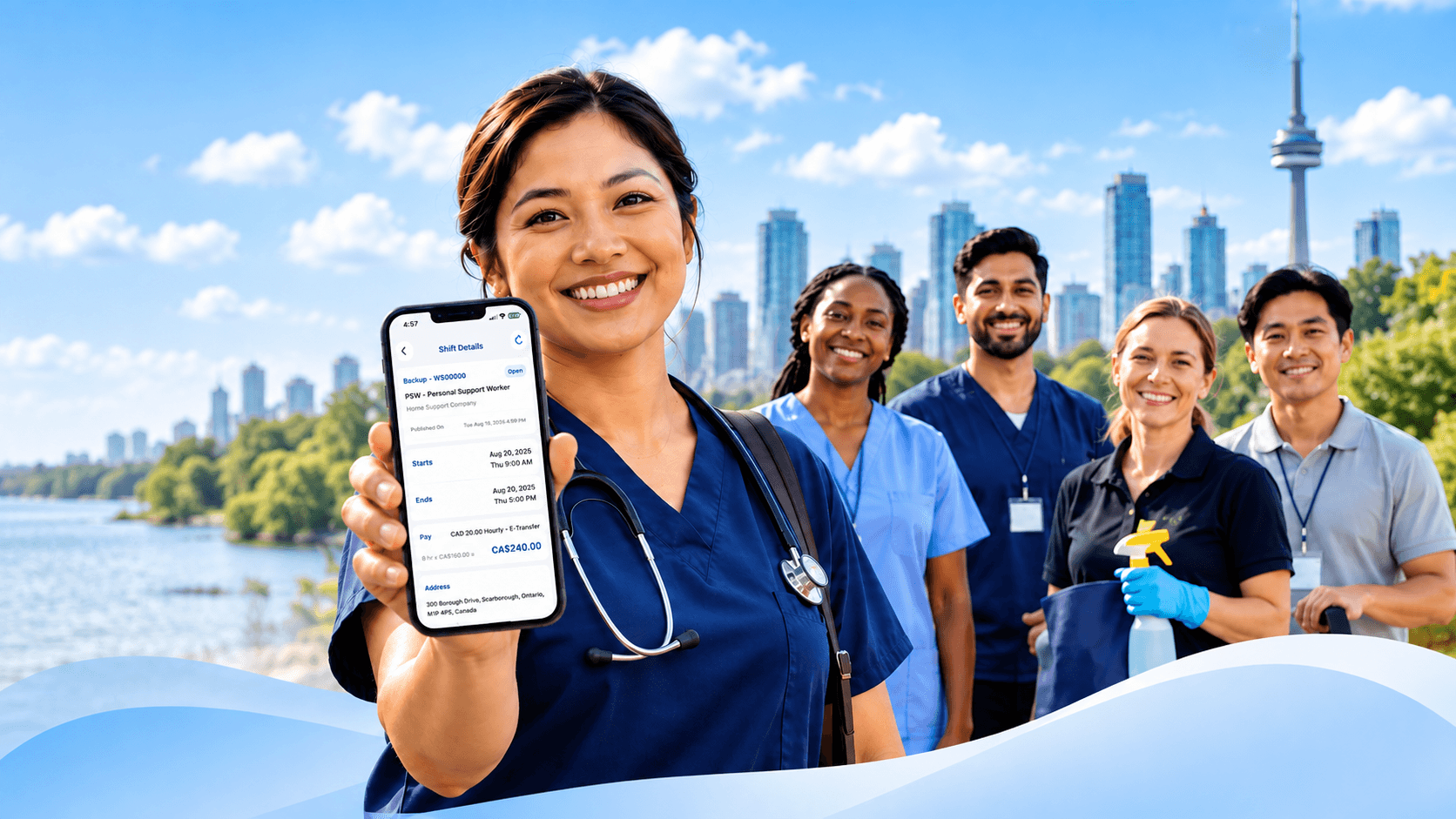 Ontario healthcare and support workers using ShiftAccept on a phone